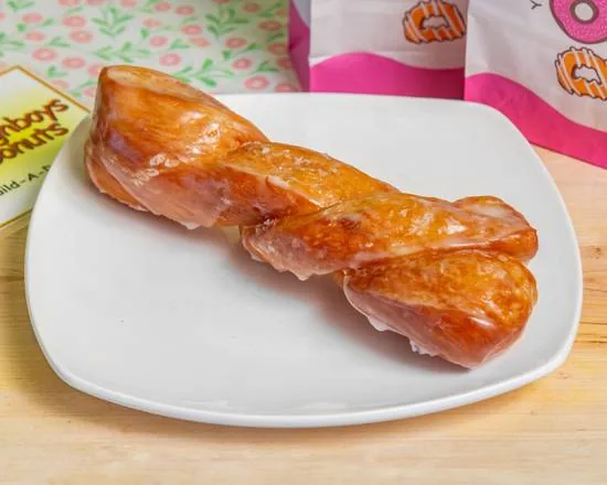 A glazed twist donut